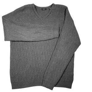 IZOD V-Neck Sweater Mens XL Dark Gray Cable Knit 100% Cotton Made in Australia